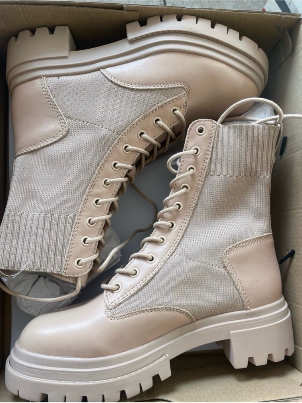 Aldo Beige Lace-Up Combat Boots for Women